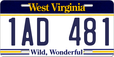 WV license plate 1AD481