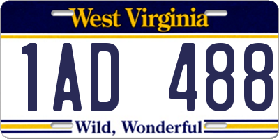 WV license plate 1AD488