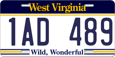 WV license plate 1AD489