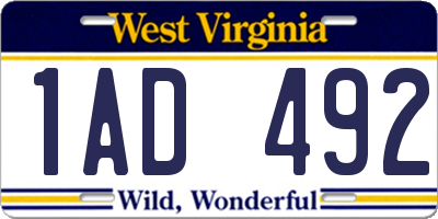 WV license plate 1AD492