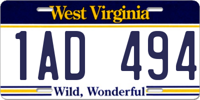 WV license plate 1AD494