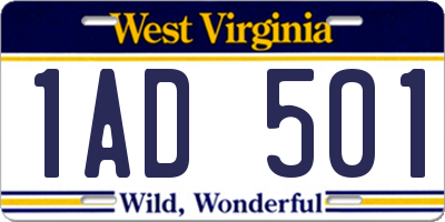 WV license plate 1AD501