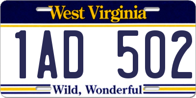 WV license plate 1AD502