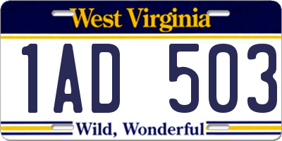 WV license plate 1AD503