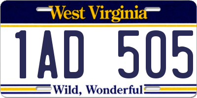 WV license plate 1AD505