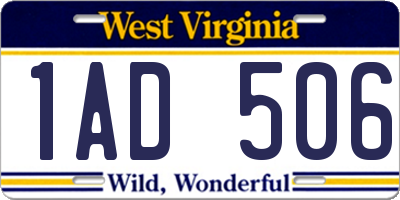 WV license plate 1AD506