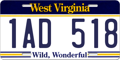 WV license plate 1AD518