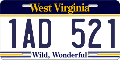 WV license plate 1AD521