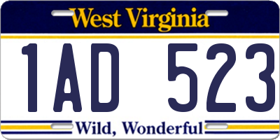 WV license plate 1AD523