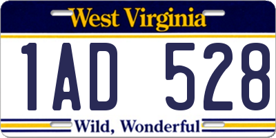 WV license plate 1AD528