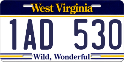 WV license plate 1AD530