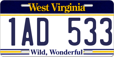 WV license plate 1AD533