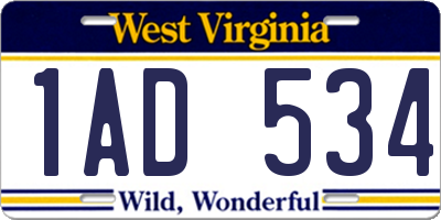 WV license plate 1AD534