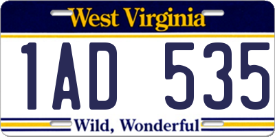 WV license plate 1AD535