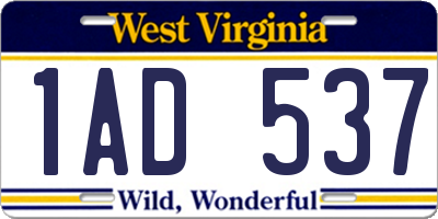 WV license plate 1AD537