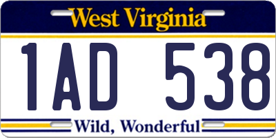 WV license plate 1AD538