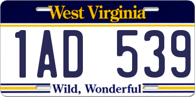 WV license plate 1AD539