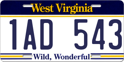 WV license plate 1AD543