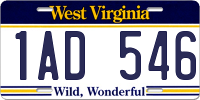 WV license plate 1AD546