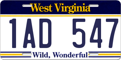 WV license plate 1AD547