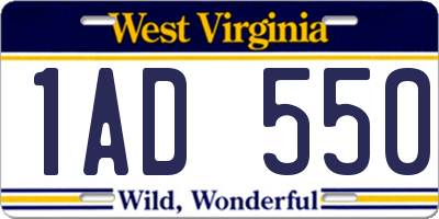 WV license plate 1AD550