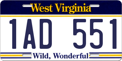 WV license plate 1AD551