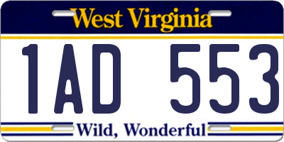 WV license plate 1AD553