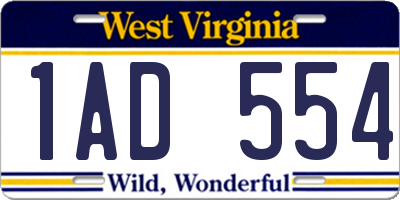WV license plate 1AD554