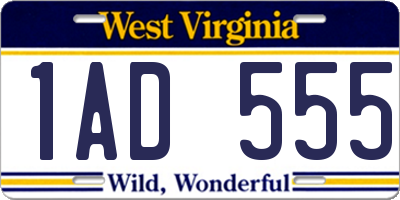 WV license plate 1AD555