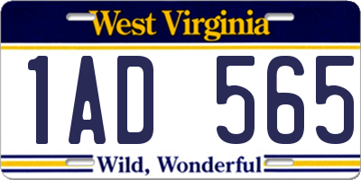 WV license plate 1AD565