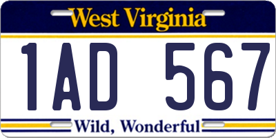 WV license plate 1AD567