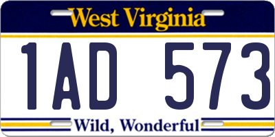 WV license plate 1AD573