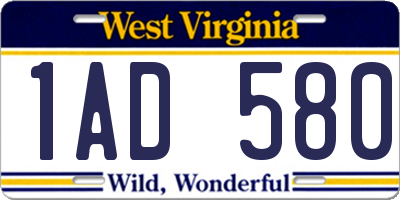 WV license plate 1AD580