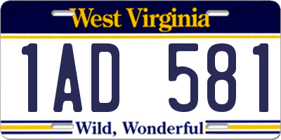 WV license plate 1AD581