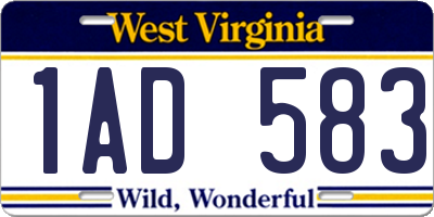 WV license plate 1AD583