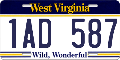 WV license plate 1AD587