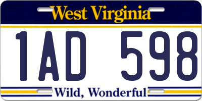 WV license plate 1AD598