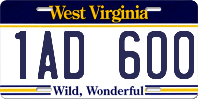 WV license plate 1AD600