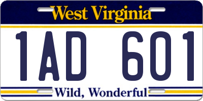 WV license plate 1AD601