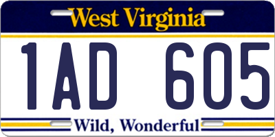 WV license plate 1AD605