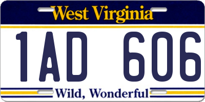 WV license plate 1AD606