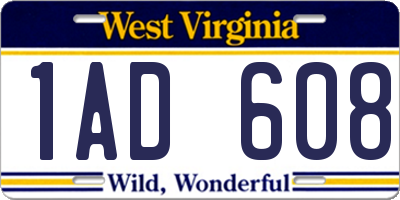 WV license plate 1AD608