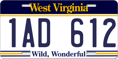 WV license plate 1AD612