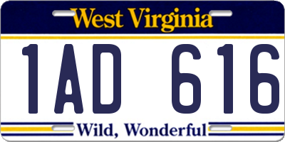 WV license plate 1AD616