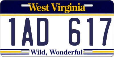 WV license plate 1AD617