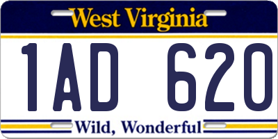WV license plate 1AD620
