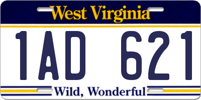 WV license plate 1AD621