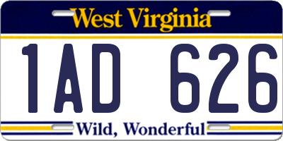 WV license plate 1AD626