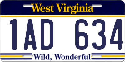 WV license plate 1AD634