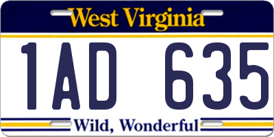 WV license plate 1AD635